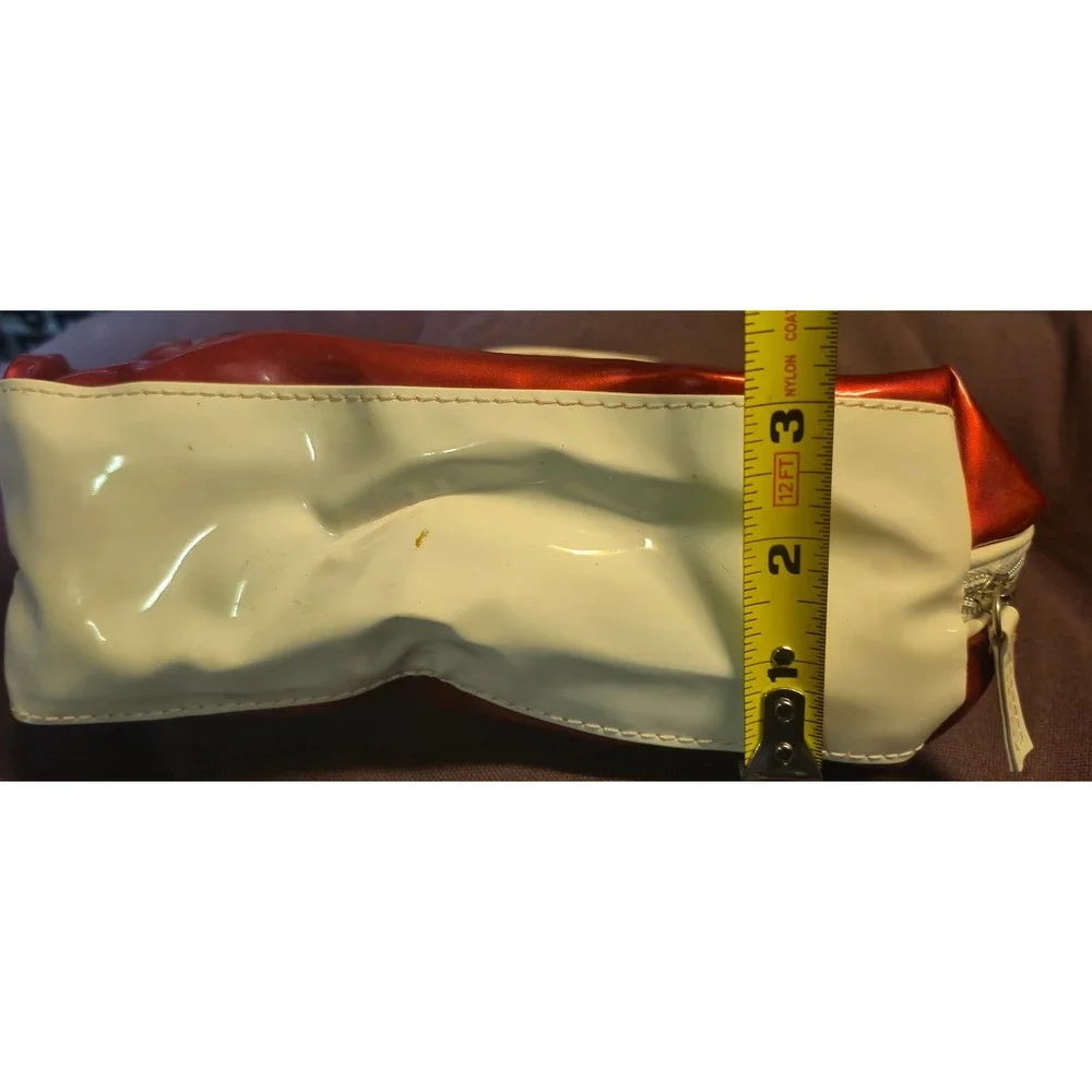 Lancome Metallic Red Cream‎ White Patent Makeup Bag Cosmetic Pouch Travel Case